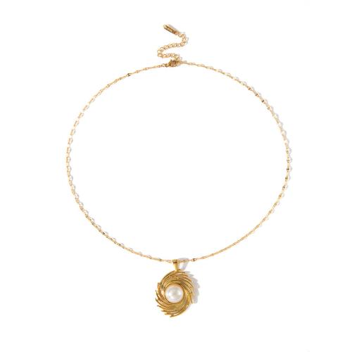 Stainless Steel Jewelry Necklace, 304 Stainless Steel, with Plastic Pearl, 18K gold plated, fashion jewelry & different styles for choice & for woman, Sold By PC