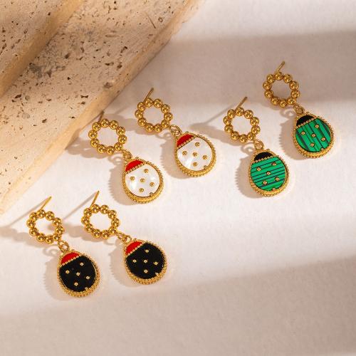 Stainless Steel Drop Earring, 304 Stainless Steel, with Acrylic, Ladybug, 18K gold plated, fashion jewelry & for woman & hollow, more colors for choice, Sold By Pair