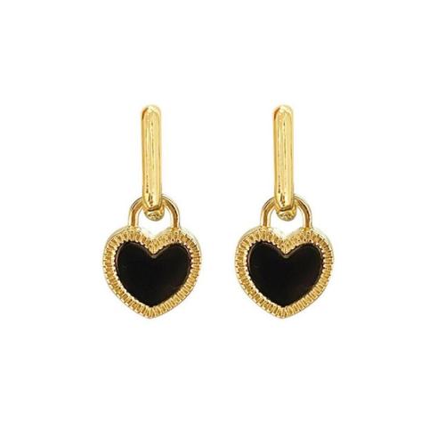 Stainless Steel Drop Earring, 304 Stainless Steel, with Acrylic, Heart, plated, fashion jewelry & for woman & double-sided, golden, 34x14mm, Sold By Pair
