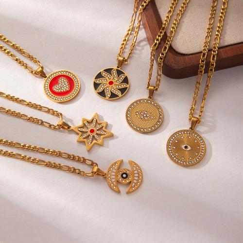Edelstahl Schmuck Halskette, 304 Edelstahl, 18K vergoldet, verschiedene Stile für Wahl & für Frau & Emaille & mit Strass, verkauft von PC