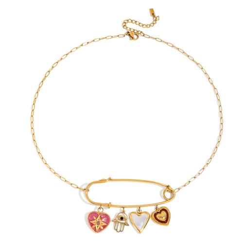 Stainless Steel Jewelry Necklace, 304 Stainless Steel, with Resin, plated, fashion jewelry & for woman & hollow, golden, Sold By PC