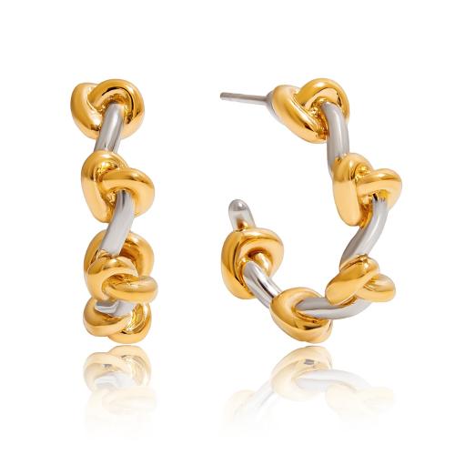 Stainless Steel Stud Earrings, 304 Stainless Steel, plated, fashion jewelry & for woman & two tone, Sold By PC