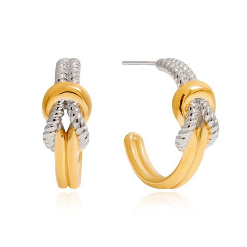 Stainless Steel Stud Earrings, 304 Stainless Steel, plated, for woman & two tone & hollow, Sold By Pair