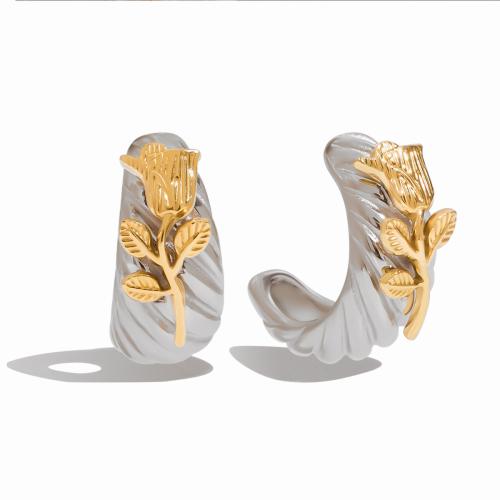 Stainless Steel Stud Earrings, 304 Stainless Steel, plated, fashion jewelry & for woman & two tone, Sold By Pair