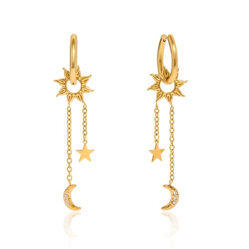 Stainless Steel Drop Earring, 304 Stainless Steel, Vacuum Ion Plating, fashion jewelry & for woman & with rhinestone, golden, Sold By Pair