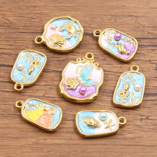 Stainless Steel Animal Pendants, 304 Stainless Steel, with Plastic Pearl, plated, DIY & enamel, more colors for choice, 10PCs/Bag, Sold By Bag