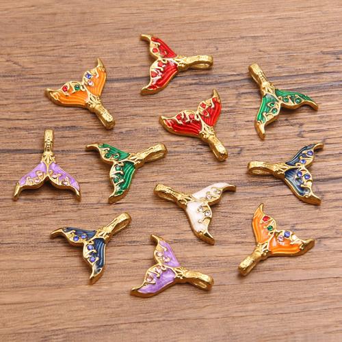Stainless Steel Pendants, 304 Stainless Steel, Mermaid tail, plated, DIY & enamel & with rhinestone, more colors for choice, 10PCs/Bag, Sold By Bag