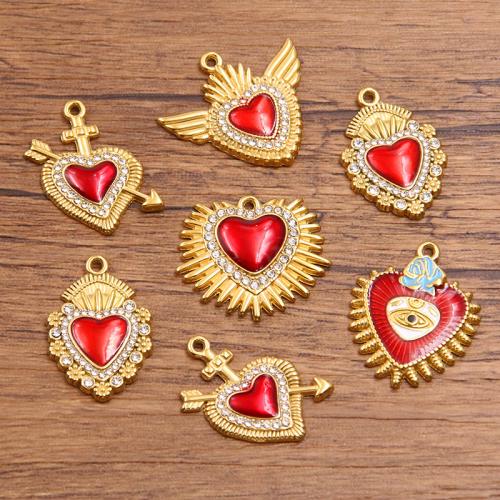 Stainless Steel Heart Pendants, 304 Stainless Steel, plated, DIY & enamel & with rhinestone, more colors for choice, 10PCs/Bag, Sold By Bag