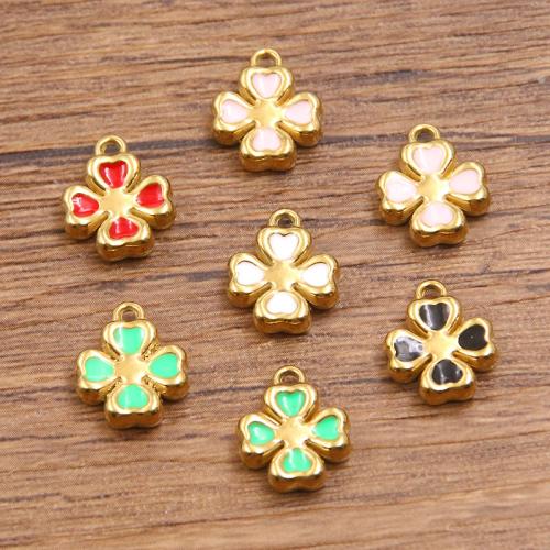 Stainless Steel Pendants, 304 Stainless Steel, Four Leaf Clover, plated, DIY & enamel, more colors for choice, 10PCs/Bag, Sold By Bag