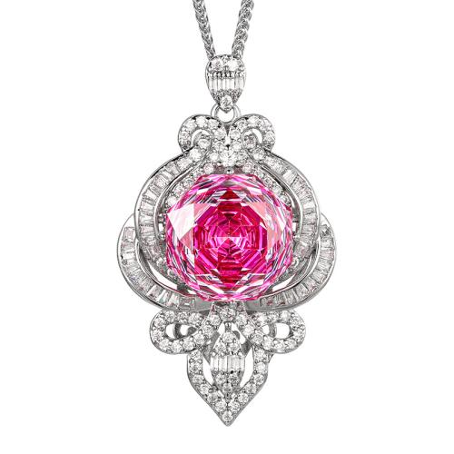 Brass Necklace, with Cubic Zirconia, with 5cm extender chain, plated, fashion jewelry & for woman & with rhinestone & hollow, more colors for choice, Length:45 cm, Sold By PC