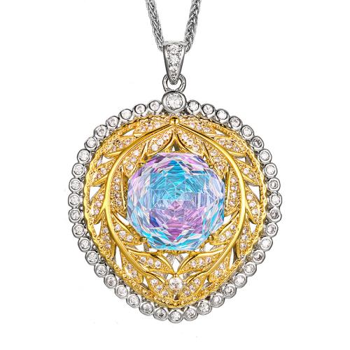 Brass Necklace, with Cubic Zirconia, with 5cm extender chain, gold color plated, fashion jewelry & for woman & with rhinestone, more colors for choice, Length:45 cm, Sold By PC