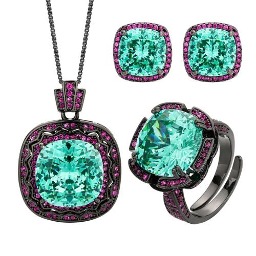 Rhinestone Jewelry Sets, Brass, with Cubic Zirconia, with 5cm extender chain, gold black plated, different styles for choice & for woman & with rhinestone, Length:45 cm, Sold By PC