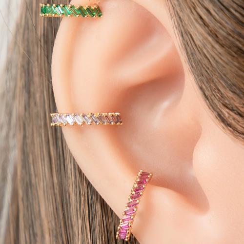 Titanium Steel Earring Cuff, with Brass, gold color plated, fashion jewelry & micro pave cubic zirconia, more colors for choice, Sold By PC