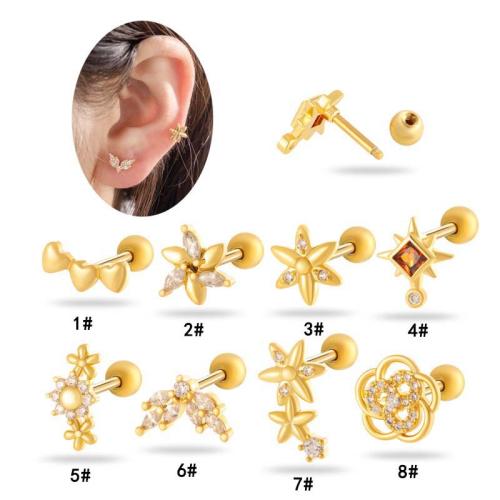 Bijoux de piercing d'oreille en acier inoxydable, Acier titane, avec laiton, Placage de couleur d'or, bijoux de mode & pavé de micro zircon, plus de couleurs à choisir, Vendu par PC