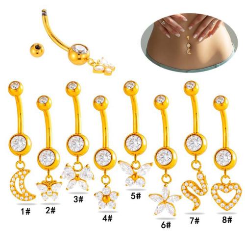 Titanium Alloy Belly Ring, gold color plated, fashion jewelry & micro pave cubic zirconia, more colors for choice, 5x0.80x6mm, Sold By PC
