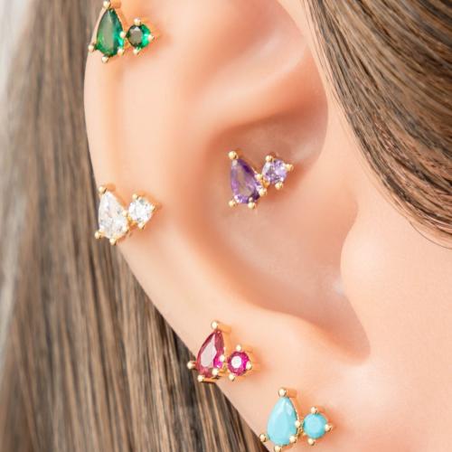 Stainless Steel Ear Piercing Jewelry, 304 Stainless Steel, with Brass, gold color plated, fashion jewelry & micro pave cubic zirconia, more colors for choice, Sold By PC