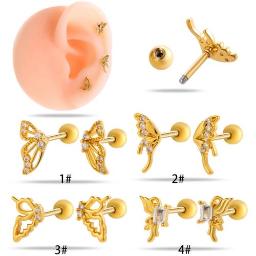 Stainless Steel Ear Piercing Jewelry, Titanium Steel, with Brass, gold color plated, fashion jewelry & micro pave cubic zirconia, more colors for choice, Sold By PC