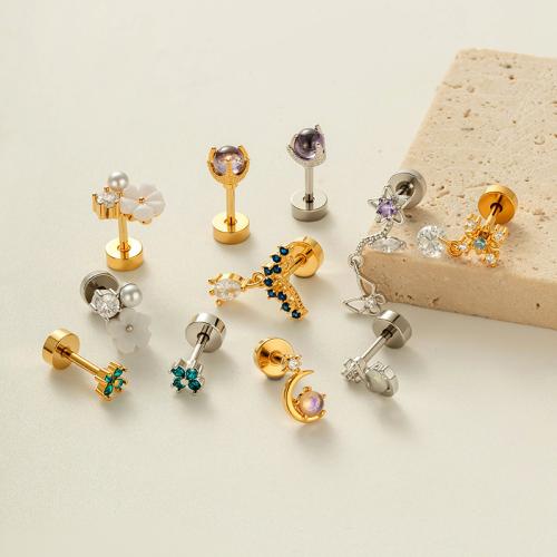 Stainless Steel Ear Piercing Jewelry, Titanium Steel, with Brass, gold color plated, fashion jewelry & micro pave cubic zirconia, more colors for choice, Sold By PC