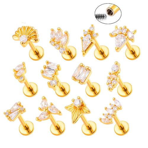 Stainless Steel Ear Piercing Jewelry, Titanium Steel, with Brass, gold color plated, fashion jewelry & micro pave cubic zirconia, more colors for choice, Sold By PC