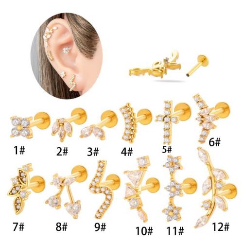 Stainless Steel Ear Piercing Jewelry, Titanium Steel, with Brass, gold color plated, fashion jewelry & micro pave cubic zirconia, more colors for choice, Sold By PC