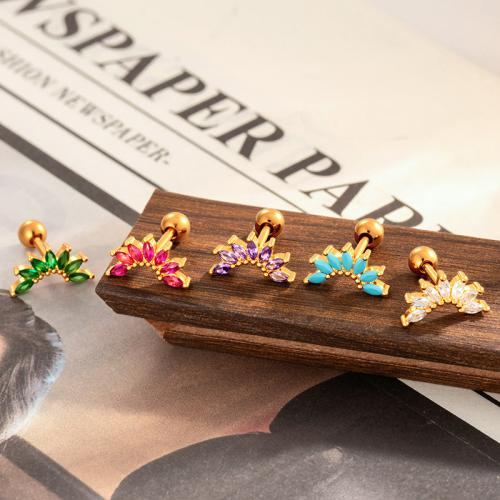 Stainless Steel Ear Piercing Jewelry, 304 Stainless Steel, with Brass, gold color plated, fashion jewelry & micro pave cubic zirconia, more colors for choice, Sold By PC