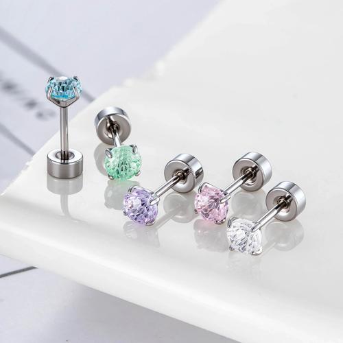 Stainless Steel Ear Piercing Jewelry, Titanium Steel, with Brass, gold color plated, fashion jewelry & micro pave cubic zirconia, more colors for choice, Sold By PC