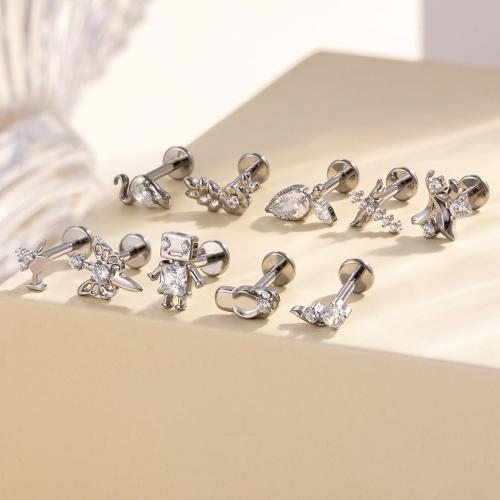 Bijoux de piercing d'oreille en acier inoxydable, Acier titane, Placage de couleur d'or, bijoux de mode & pavé de micro zircon, plus de couleurs à choisir, Vendu par PC