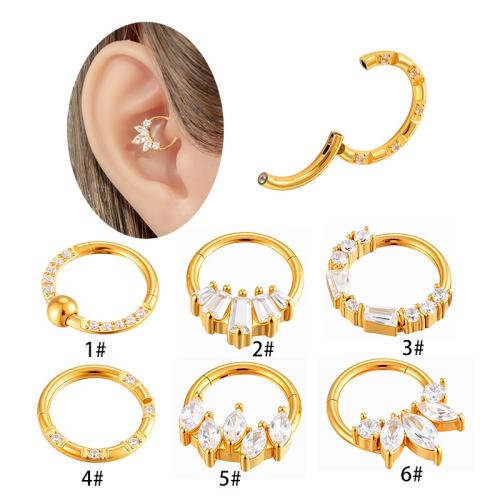 Stainless Steel Ear Piercing Jewelry, Titanium Steel, gold color plated, fashion jewelry & micro pave cubic zirconia, more colors for choice, Sold By PC