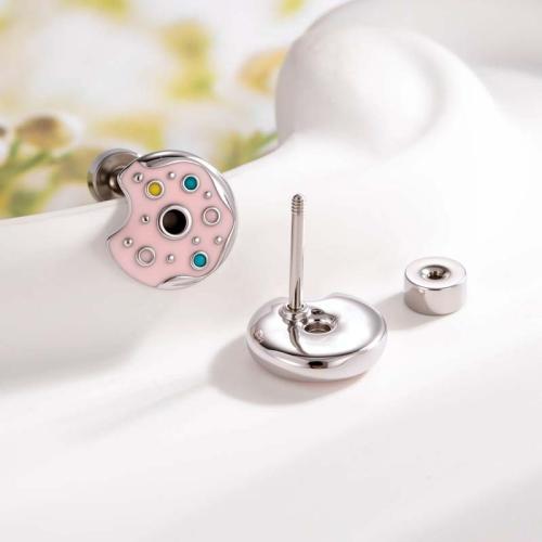 Stainless Steel Ear Piercing Jewelry, Titanium Steel, with Brass, gold color plated, fashion jewelry & micro pave cubic zirconia & enamel, more colors for choice, Sold By PC