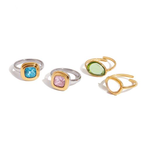 Stainless Steel Finger Ring, 304 Stainless Steel, with Natural Stone, plated, different size for choice & different styles for choice & for woman & two tone, Sold By PC
