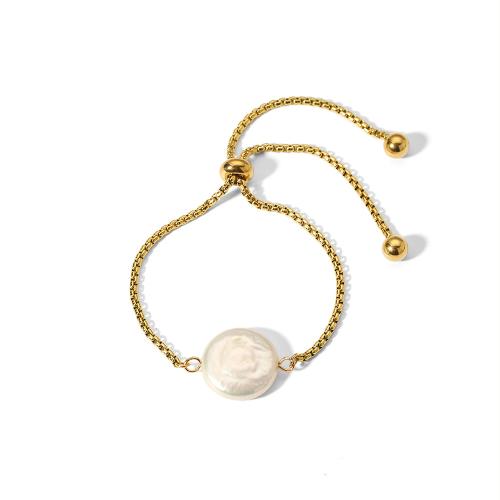 South Sea Shell Bracelets, 304 Stainless Steel, with Shell Pearl, 18K gold plated, fashion jewelry & for woman, Sold By PC