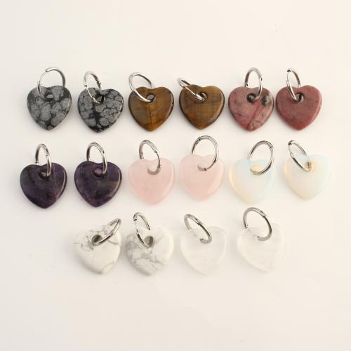 Natural Gemstone Earrings, with 304 Stainless Steel, Heart, fashion jewelry & different materials for choice & for woman, 35x24x6mm, Sold By Pair