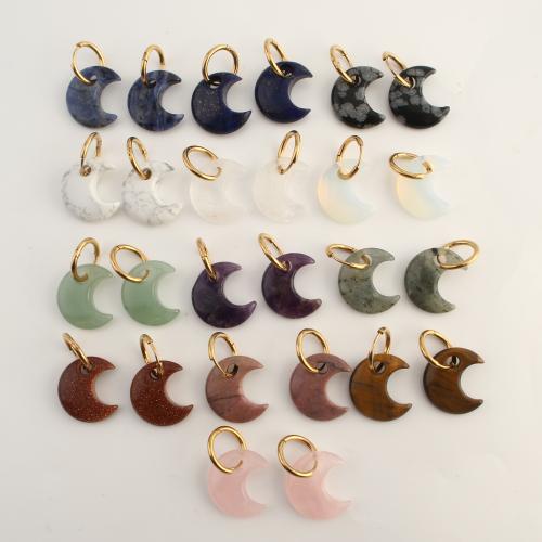 Natural Gemstone Earrings, with 304 Stainless Steel, Moon, fashion jewelry & different materials for choice & for woman, 34x20x6mm, Sold By Pair