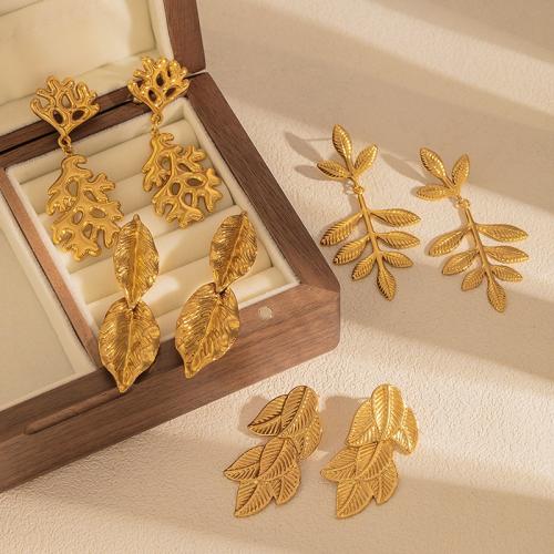 Stainless Steel Drop Earring, 304 Stainless Steel, Leaf, 18K gold plated, fashion jewelry & different styles for choice & for woman, Sold By Pair