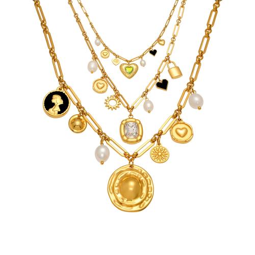 Natural Freshwater Pearl Necklace, 304 Stainless Steel, with Freshwater Pearl & Glass, 18K gold plated, different styles for choice & for woman & enamel, Sold By PC