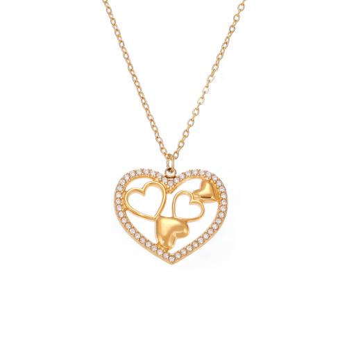 Edelstahl Schmuck Halskette, 304 Edelstahl, plattiert, Micro pave Zirkonia & für Frau & hohl, keine, verkauft von PC