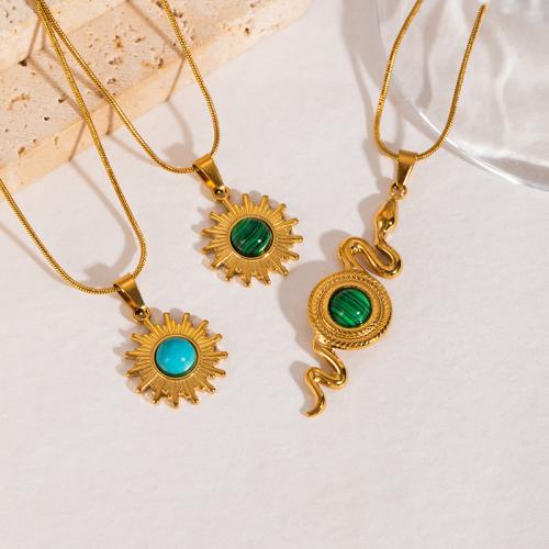 Stainless Steel Jewelry Necklace, 304 Stainless Steel, with turquoise & Malachite, plated, different materials for choice & Unisex & different styles for choice, golden, Sold By PC