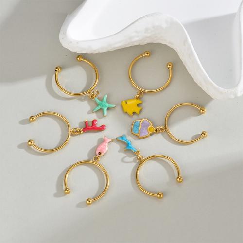 Enamel Stainless Steel Finger Ring, 304 Stainless Steel, gold color plated, different styles for choice & for woman, more colors for choice, Sold By PC