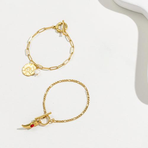 Stainless Steel Jewelry Bracelet, 304 Stainless Steel, with Plastic Pearl, plated, fashion jewelry & different styles for choice & for woman, golden, Length:17 cm, Sold By PC