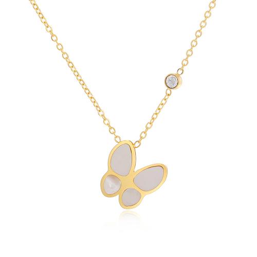 Stainless Steel Jewelry Necklace, 304 Stainless Steel, with White Shell, plated, fashion jewelry & for woman & with rhinestone, more colors for choice, Sold By PC