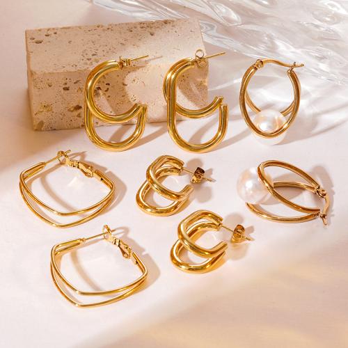 Stainless Steel Stud Earrings, 304 Stainless Steel, 18K gold plated, different styles for choice & for woman & hollow, Sold By Pair