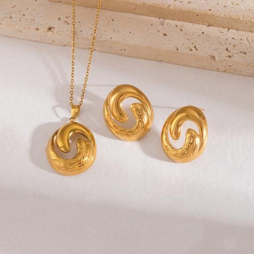 Fashion Stainless Steel Jewelry Sets, 304 Stainless Steel, 18K gold plated, different styles for choice & for woman & hollow, Sold By PC