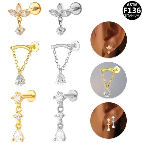 Titanium Alloy Piercing Earring, with Brass, plated, Unisex & different styles for choice & micro pave cubic zirconia, Sold By PC