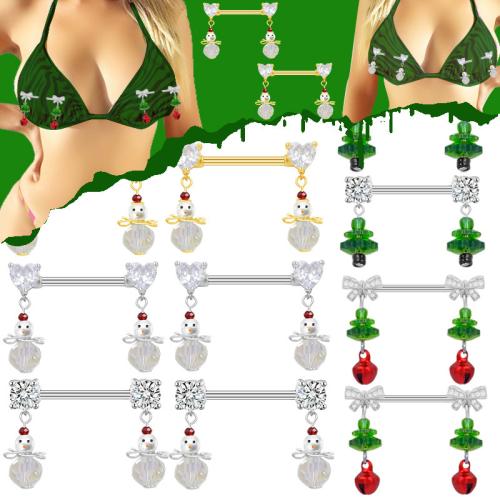 Titanium Alloy nipple ring, with Tibetan Style, plated, Christmas Design & Unisex & different styles for choice & with rhinestone, 14mm, Sold By PC