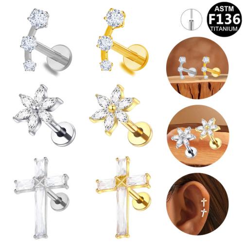 Titanium Alloy Piercing Earring, plated, Unisex & different styles for choice & micro pave cubic zirconia, 8mm, Sold By PC