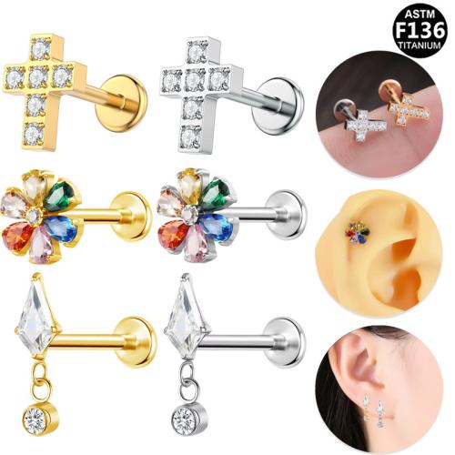 Titanium Alloy Piercing Earring, with Brass, plated, Unisex & different styles for choice & micro pave cubic zirconia, 8mm, Sold By PC