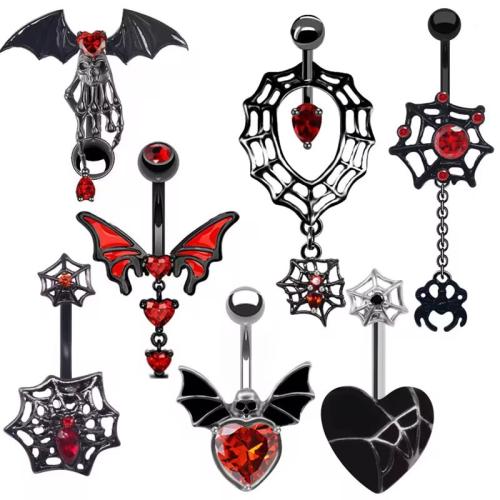 Tibetan Style Belly Ring, plated, Unisex & different styles for choice & with rhinestone, belly ring pole size 1.6x10mm, Sold By PC