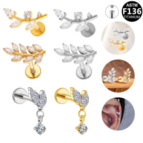 Alliage de titane piercing oreille, Placage, unisexe & styles différents pour le choix & pavé de micro zircon, 8mm, Vendu par PC
