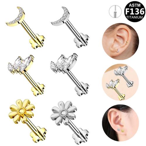 Aleación de titanio pendiente de perforación, chapado, unisexo & diferentes estilos para la opción & con diamantes de imitación, 6mm, Vendido por UD