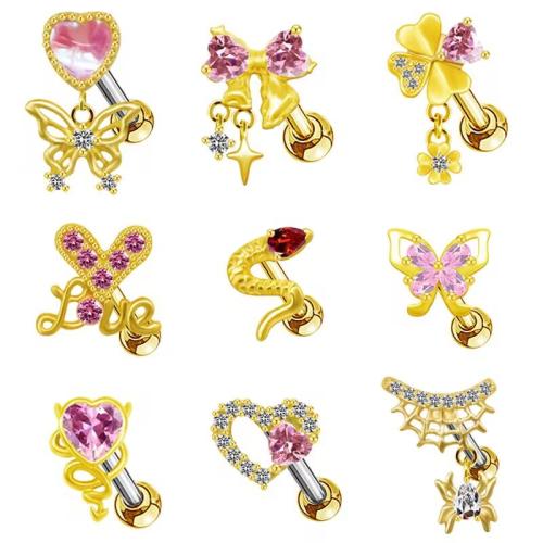 Messing Ohrpiercing, plattiert, unisex & verschiedene Stile für Wahl & Micro pave Zirkonia, verkauft von PC